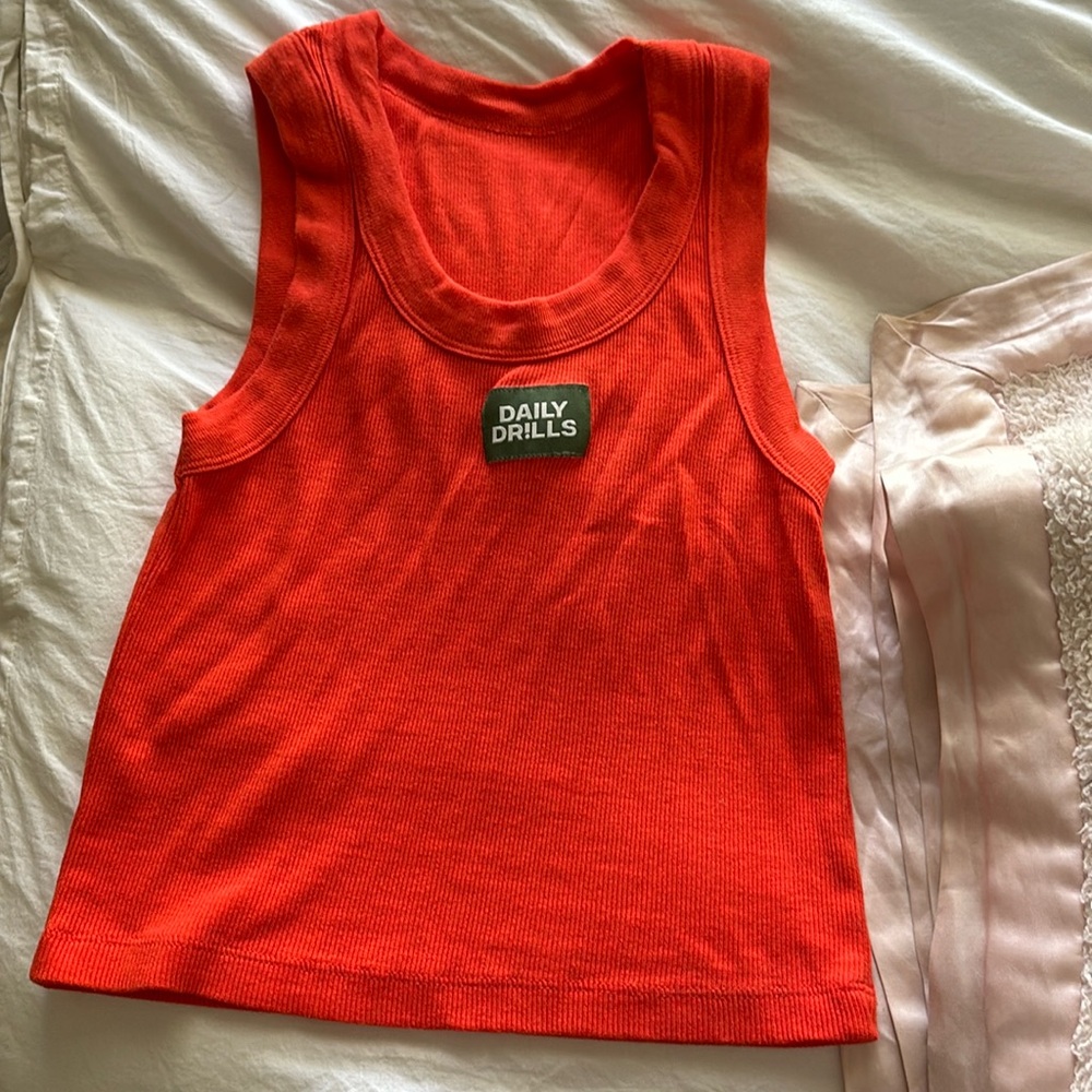 DAILY DRILLS orange tank top size small!!
